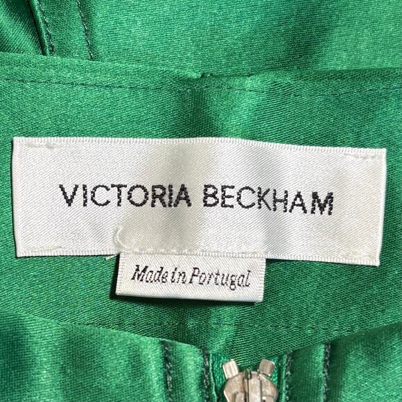 Victoria Beckham Green Satin Zip Straight Slacks 10 UK 6 US Runs Small 2- 4 US - Picture 5 of 6